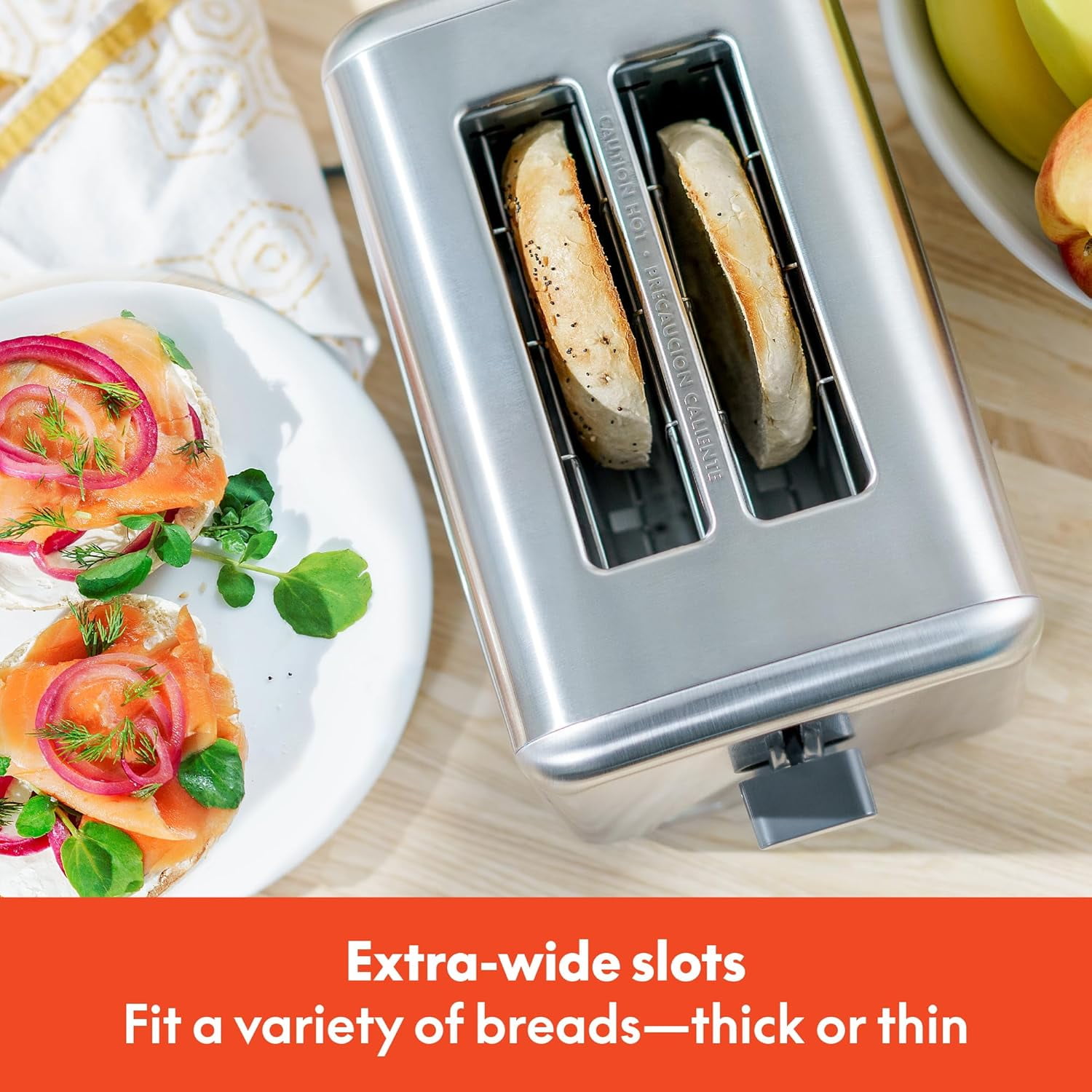 Stainless Steel 2 Slice Toaster with Extra Wide Slots & Removable Crumb Tray - 6 Browning Options, Auto Shut Off & Reheat Function - Toast Bread, Bal & Waffle