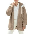 thumbnail image 2 of Oversized Winter Jacket for Women Fuzzy Fleece Zip up Coats Hooded Drawstring Warm Outerwear with Pockets New Light Fall Jacket Women Khaki M, 2 of 7