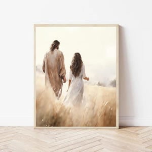 Kiloa Jesus Walking With Woman Wall Art, Christian Printable, Religious, LDS Scripture Decor, 8x12 UNFRAMED