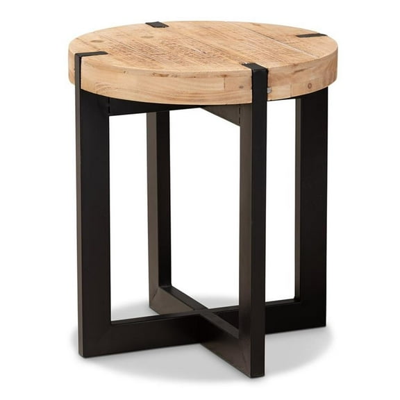 Bowery Hill Brown Finished Wood and Black Finished Metal End Table