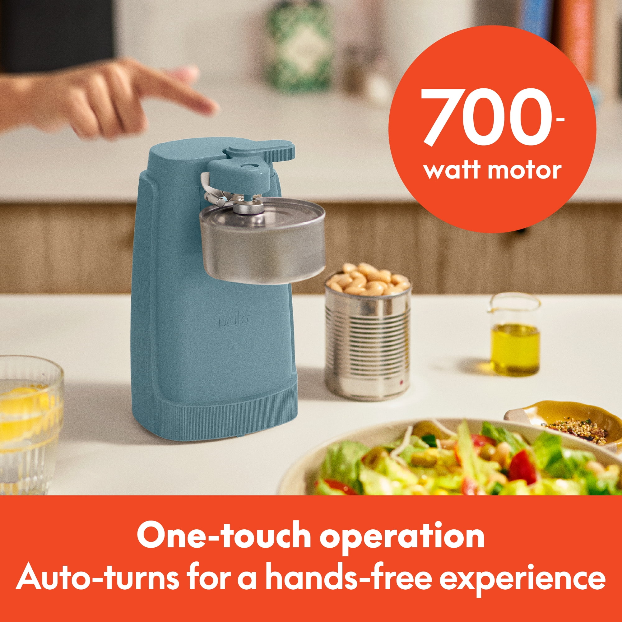 bella Electric Can Opener with Stainless Steel Cutting Blade and Cord Storage, Surf