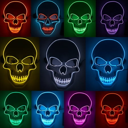 Tagital LED Scary Skull Halloween Mask Costume Cosplay EL Wire Light Up Halloween