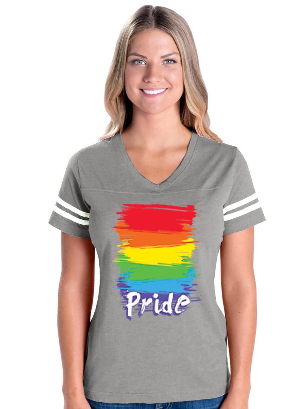 Womens Rainbow Pride Football V-Neck T 
