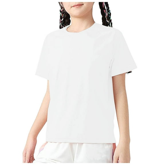Linfrsh Girls Shirt Girls Short Sleeve T Shirts Kids Summer Tops Crewneck Tees(White,Size 5-6 T)