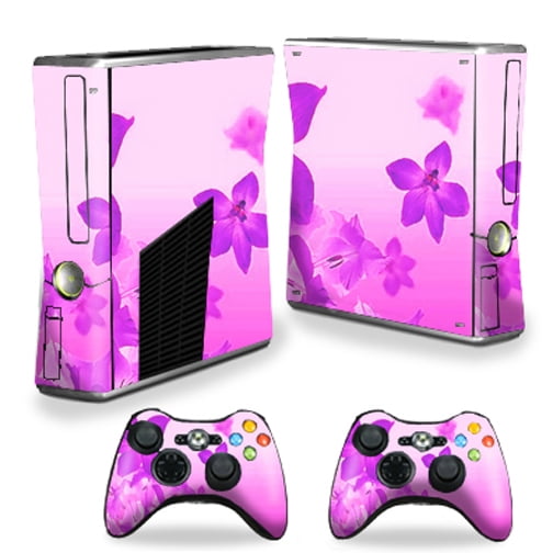 Skin Decal Wrap Cover for Xbox 360 S Slim + 2 controllers Pink Flowers