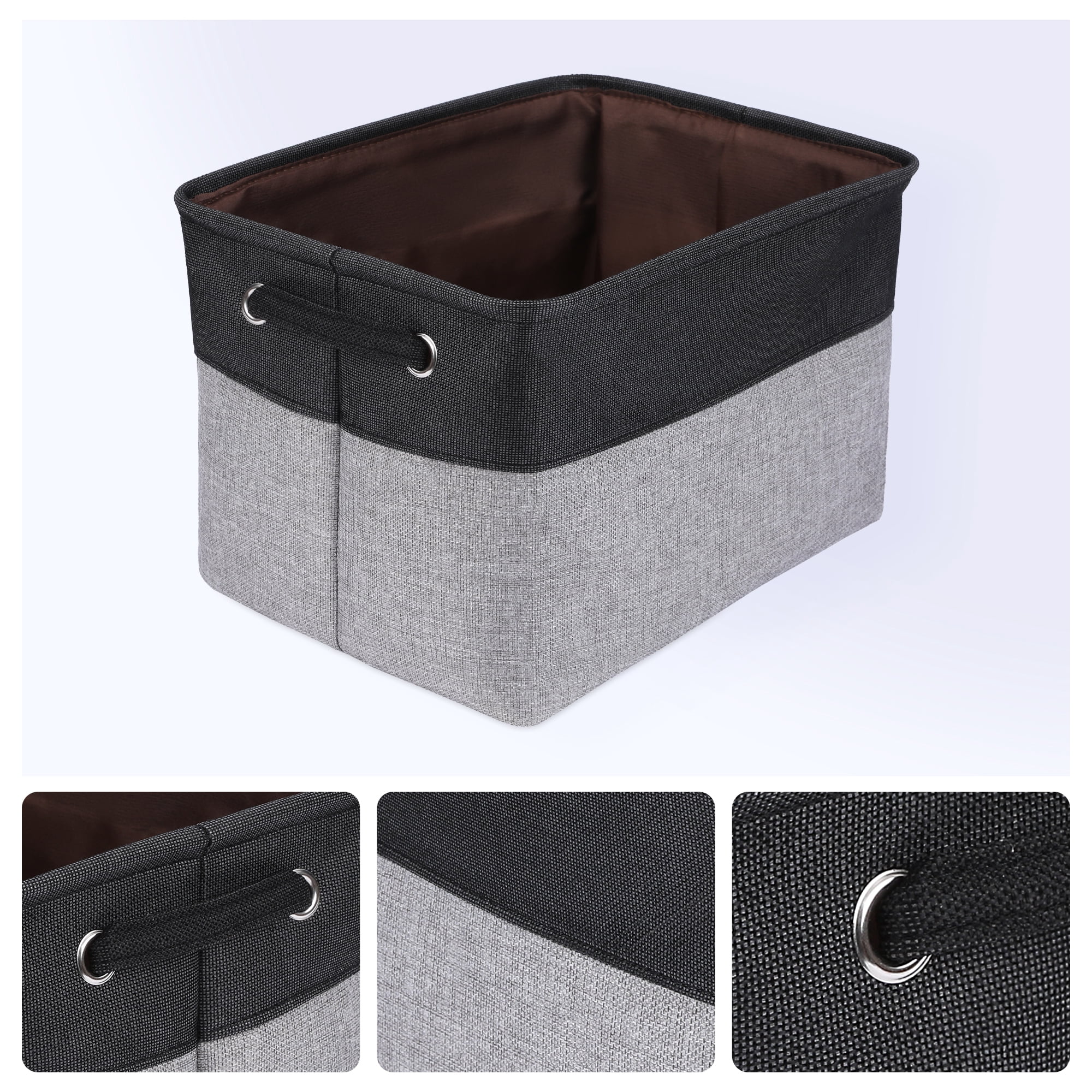 Unique Bargains Fabric Storage Bin with Handles 3 Pcs Black Gray 15*11*9.4in