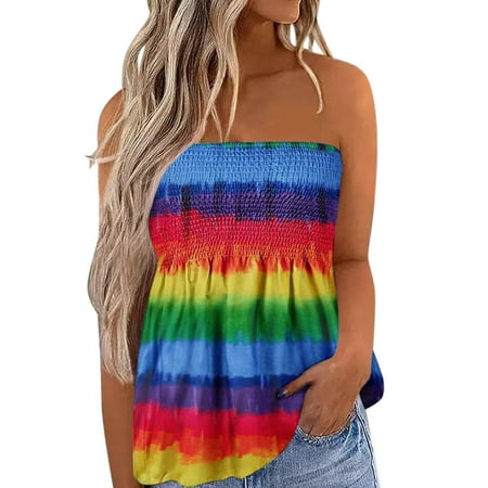 

Cute Going Out Tops Women Stripe Strapless Bandeau Tank Casual Sleeveless Summer Basics Womens Pajamas Set