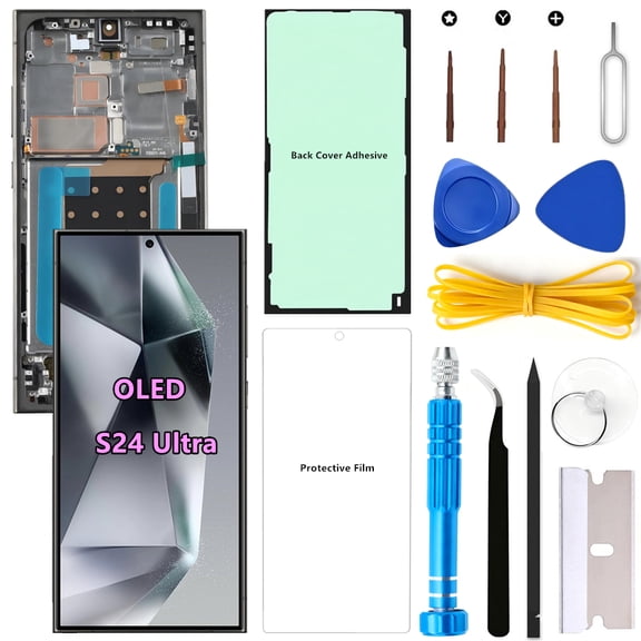 OLED Screen Replacement for Samsung Galaxy S24 Ultra 5G for Samsung S24Ultra SM-S928U SM-S928U1 LCD Display Digitizer Touch Assembly Support Fingerprint S-Pen (Black Frame Protector Adhesive Tools)