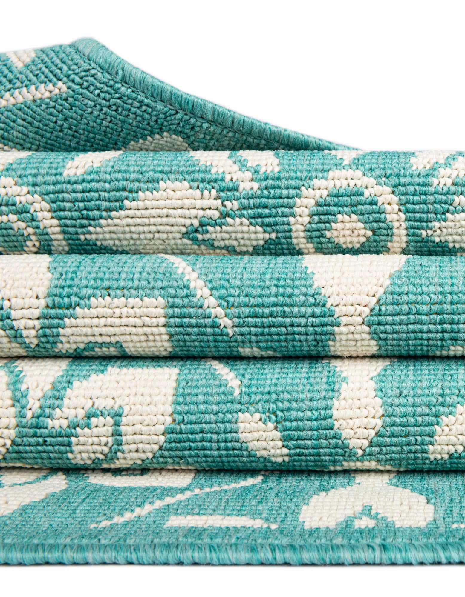 Unique Loom Outdoor Trellis Collection Area Rug - Tiles (7' 10" Round Teal/Ivory)
