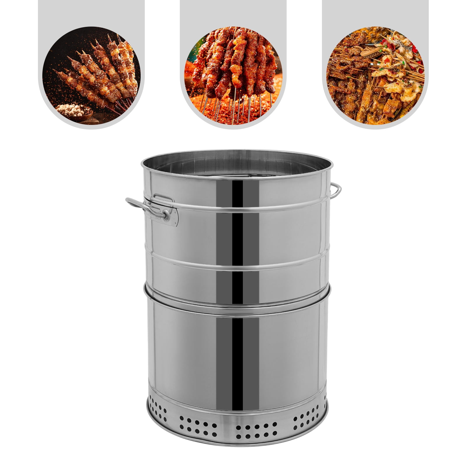 1 PCS Freestanding Large Portable Charcoal Grills,  201 Stainless BBQ Grill Barrel, Portable Barbecue Grill