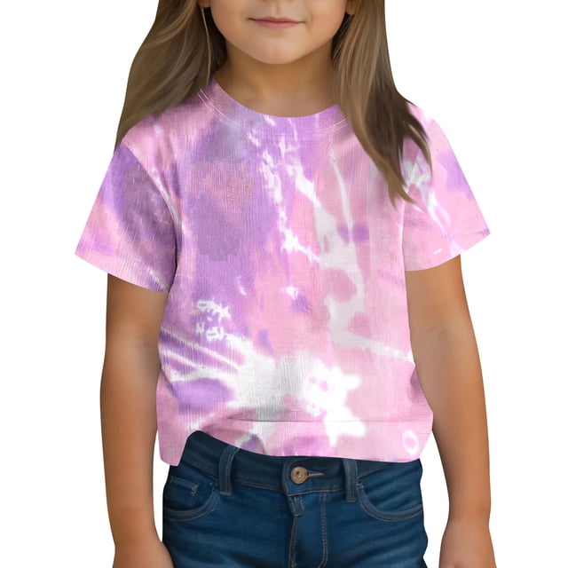 Zpanxa T-Shirts d'Été pour Filles T-Shirt Imprimé Haut à Manches Courtes Mode Décontractée avec Polyester Spandex 11 Ans