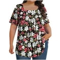 thumbnail image 2 of DeHolifer T Shirt for Women Loose Square Neck Short Sleeve Floral Print T Shirt Plus Size Blouse Hot Pink 3XL, 2 of 4