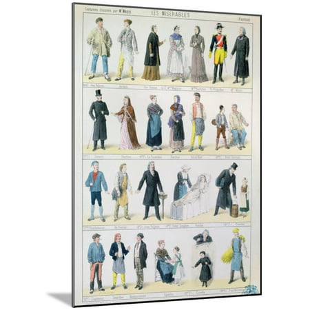 Costume Designs For an Adaptation of Les Miserables by Victor Hugo Wood Mounted Print Wall Art By Jules Marre