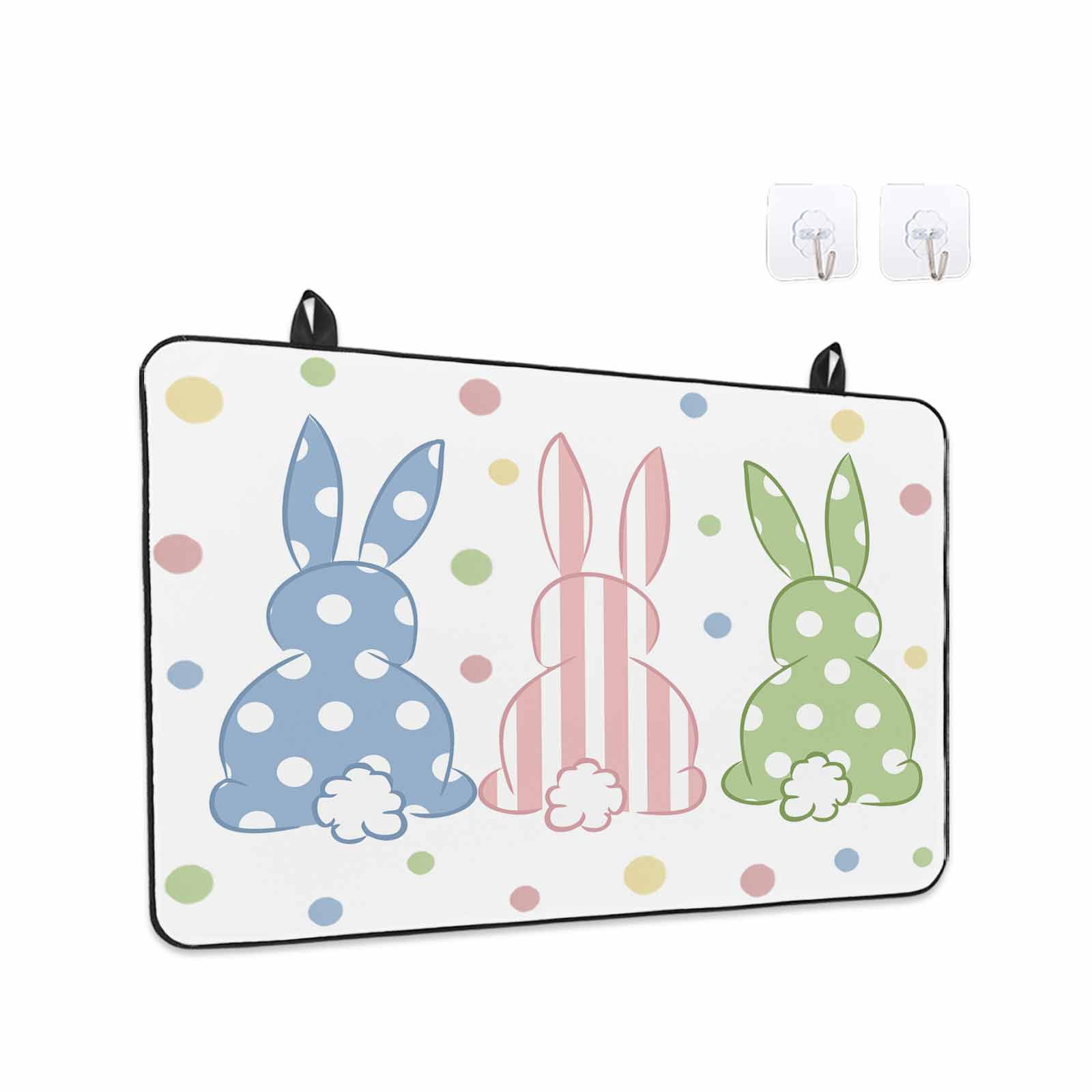 Easter Rabbit Stove Top Cover for Electric Stove, Heat-proof & Non Slip Glass Top Stove Cover Protector, Pink Blue Green Bunny Spring Polka Dots Kitchen Flat Cooktop Rubber Mat 24x21 Inches