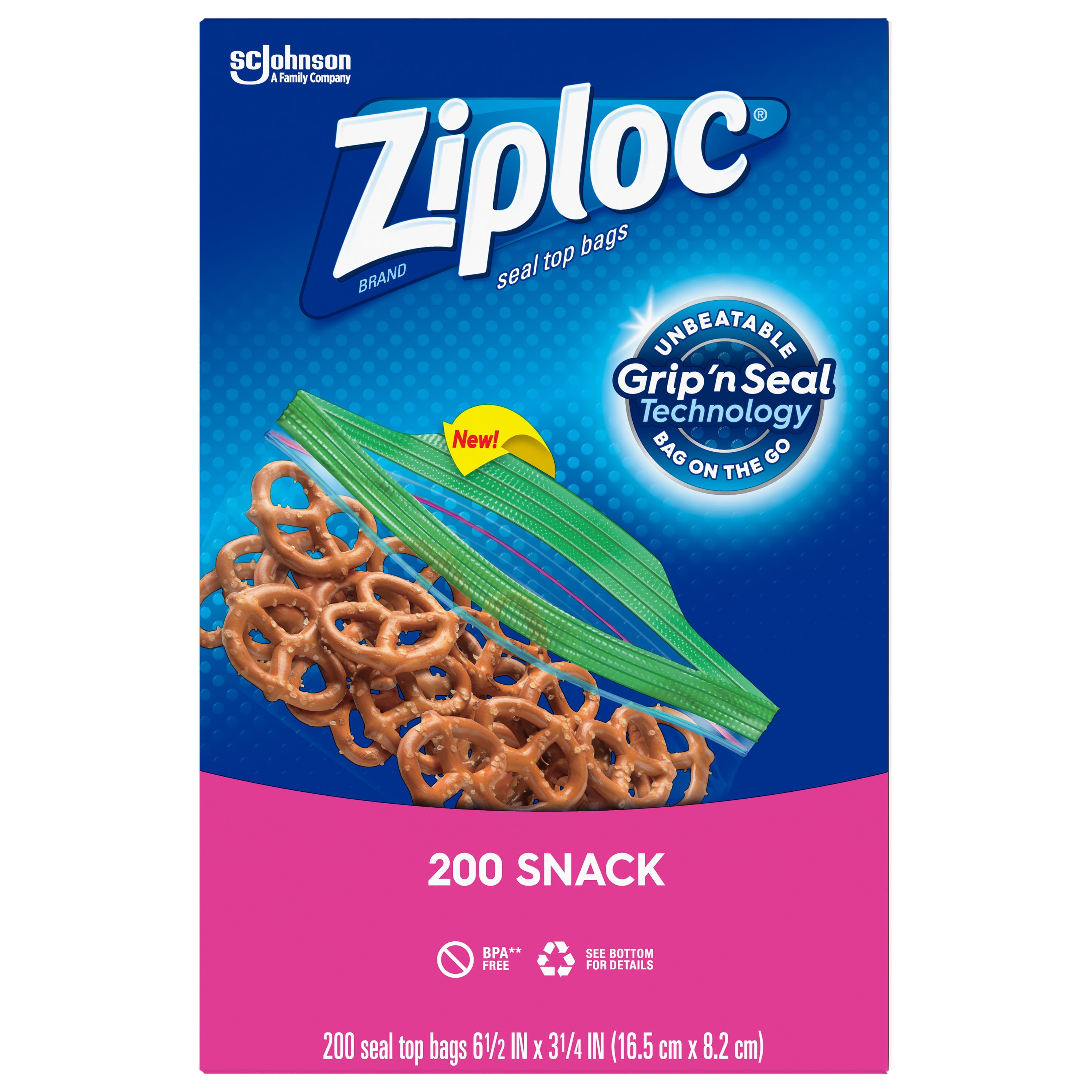 Ziploc Brand Snack Bags with Grip 'n Seal Technology, 200 Count