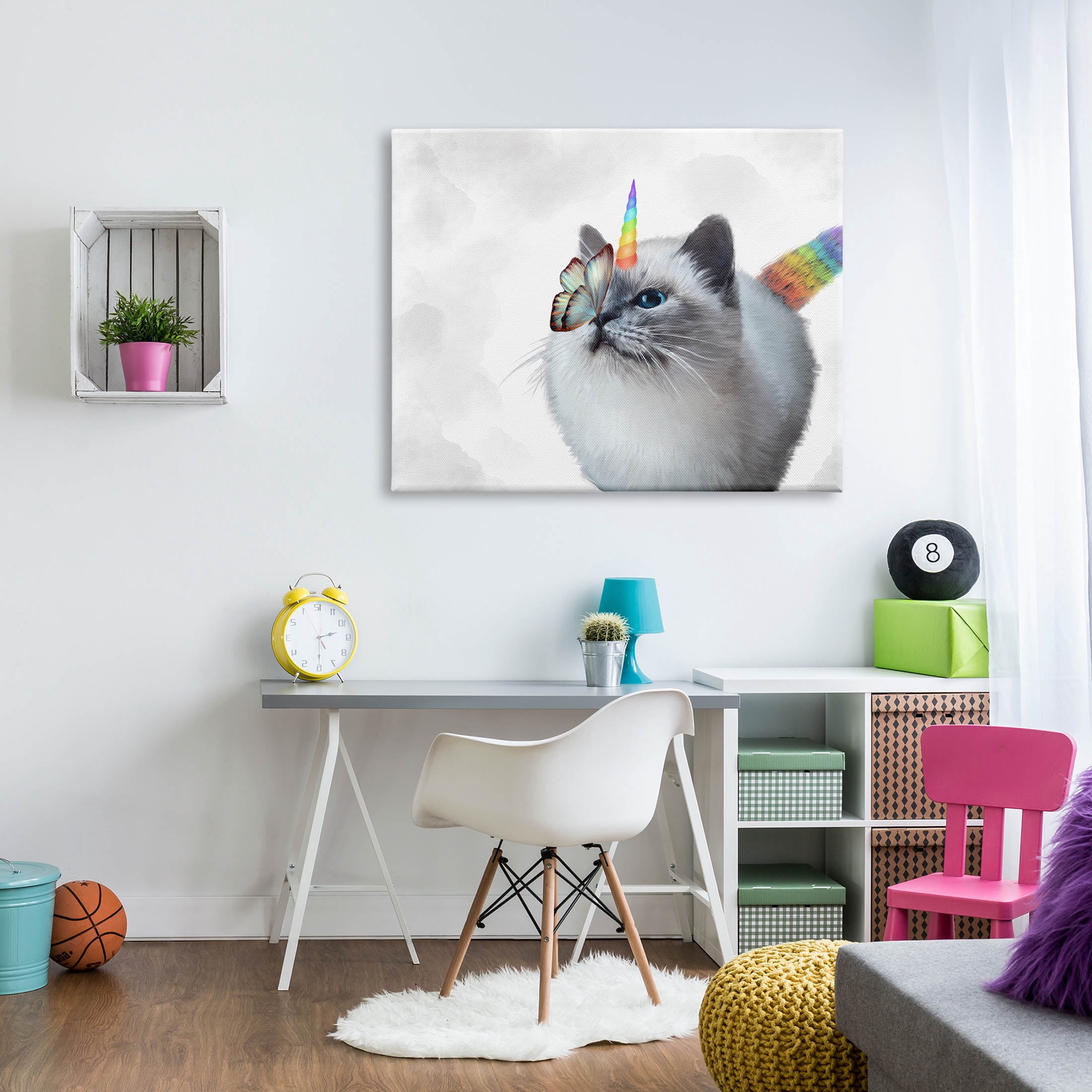 Rainbow Unicorn Kitten Butterfly Animals & Insects Graphic Art Gallery Wrapped Canvas Print Wall Art