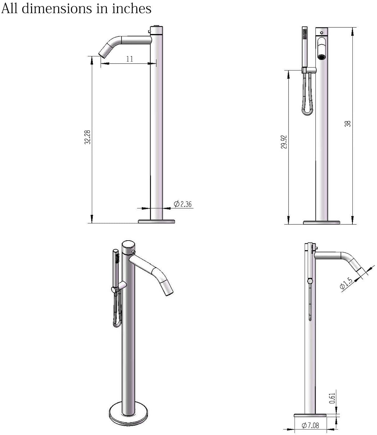 HEATGENE Bathtub Faucet Freestanding Tub Filler Single Handle Floor Mounted Faucets with Handheld Shower Matt Black…