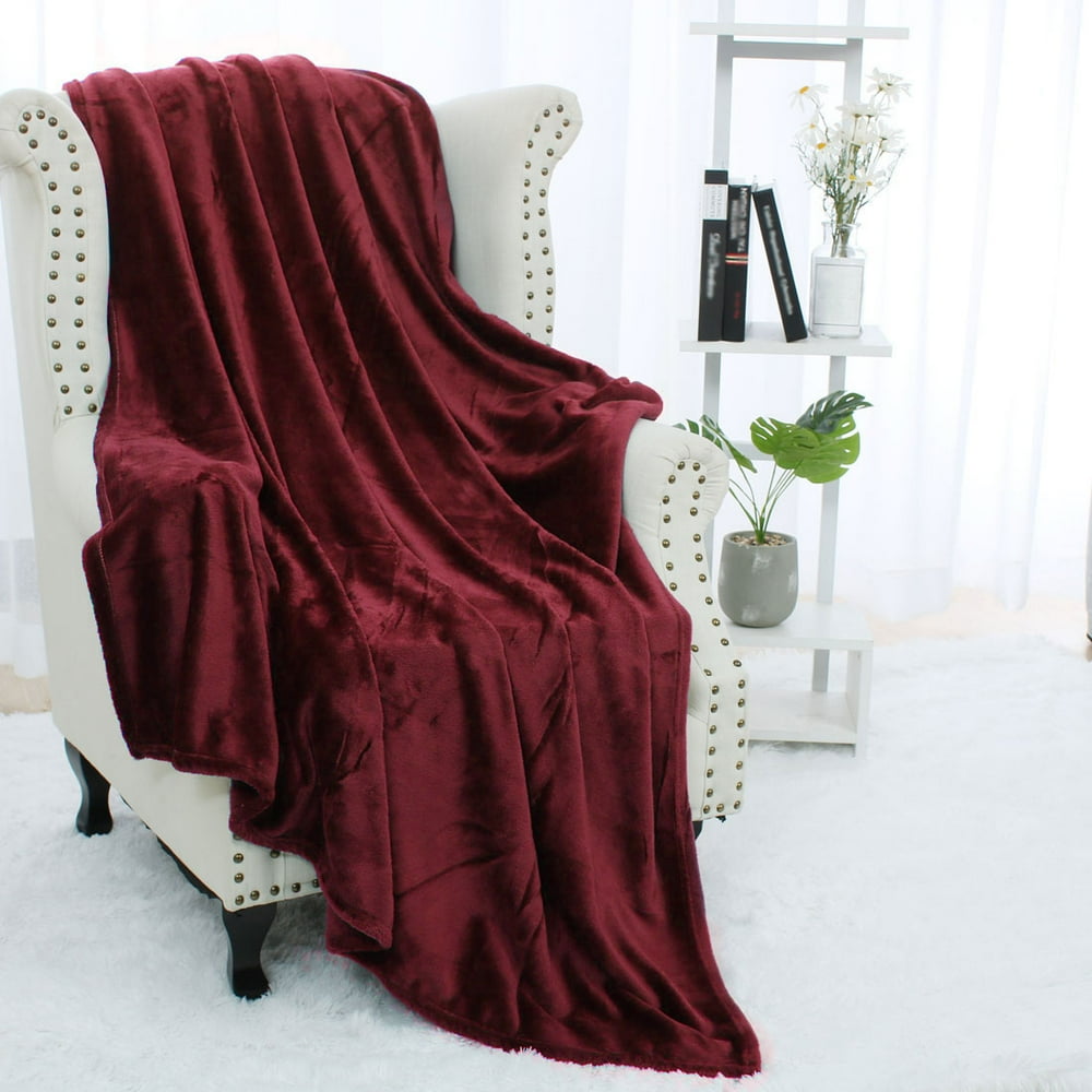 Fleece Throw Blanket for Couch Soft Warm Sofa Throw,Burgundy,50" x 60