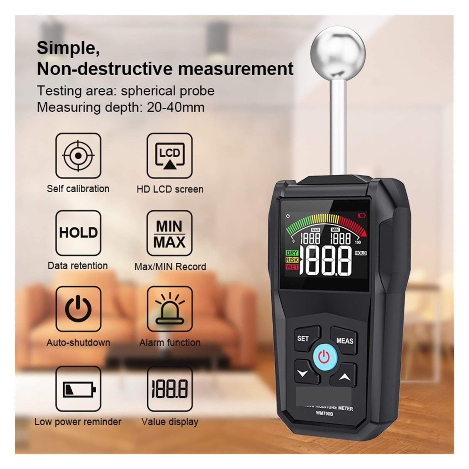 Moisture Meter For Wood Meter Non-destructive Hygrometer Double Sided Humidity Tester Self Calibration Timber Damp Detector ,Wide Applications