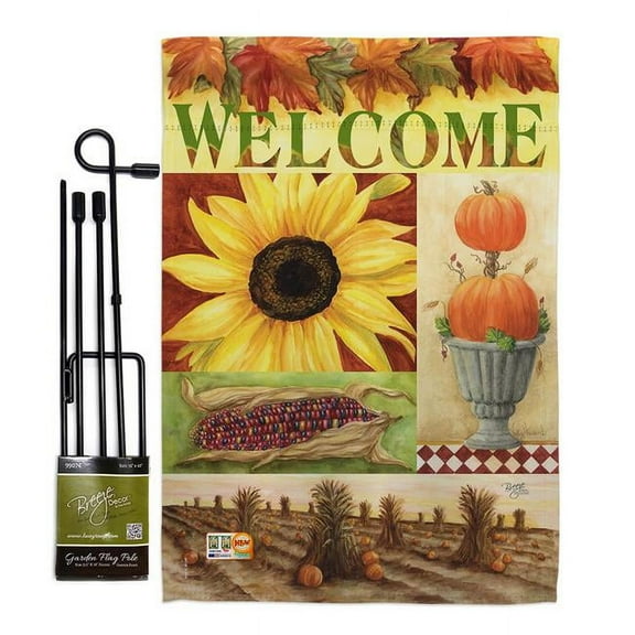 Breeze Decor BD-HA-GS-113045-IP-BO-D-US12-AM 13 x 18.5 in. Sunflower Collage Fall Harvest & Autumn Vertical Double Sided Mini Garden Flag Set with Banner Pole