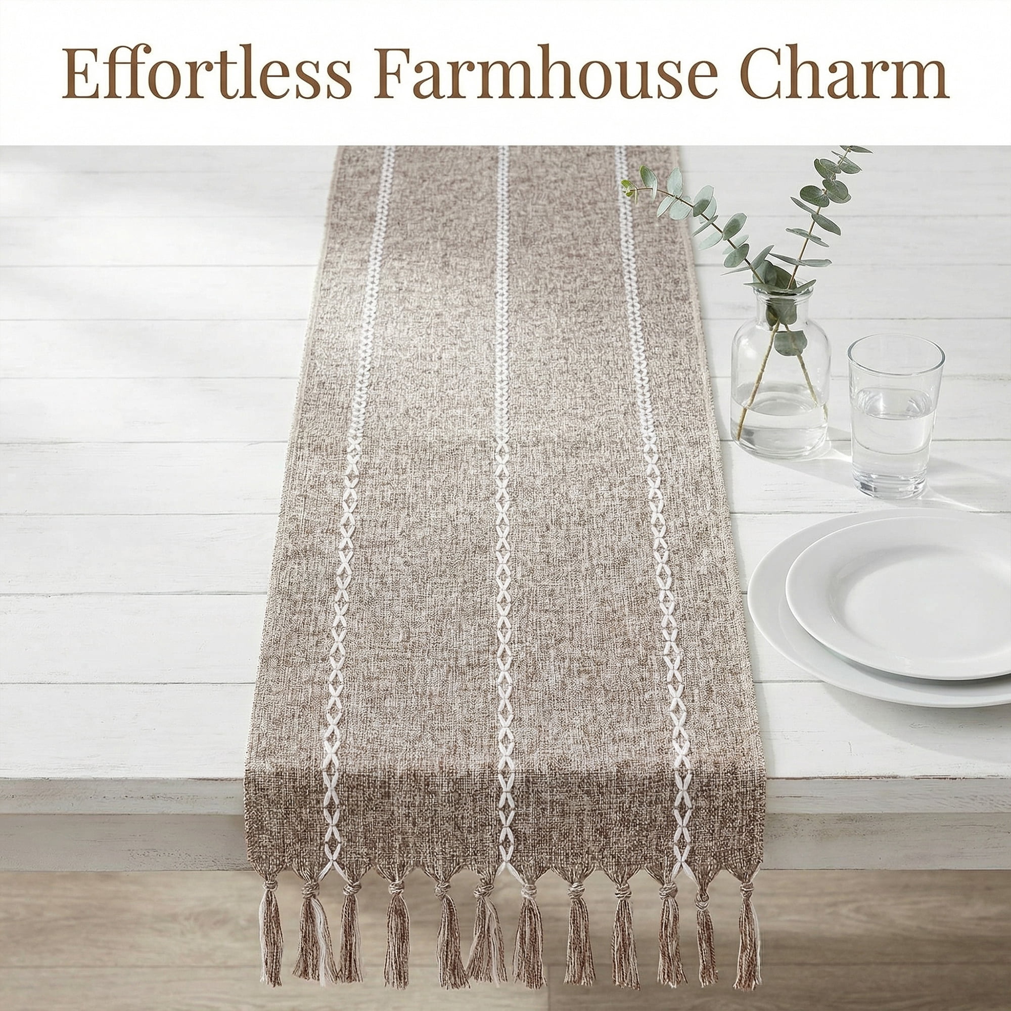 Unique Bargains Washable Polyester Kitchen Runner with Tassel for Dining Brown 13"x72"