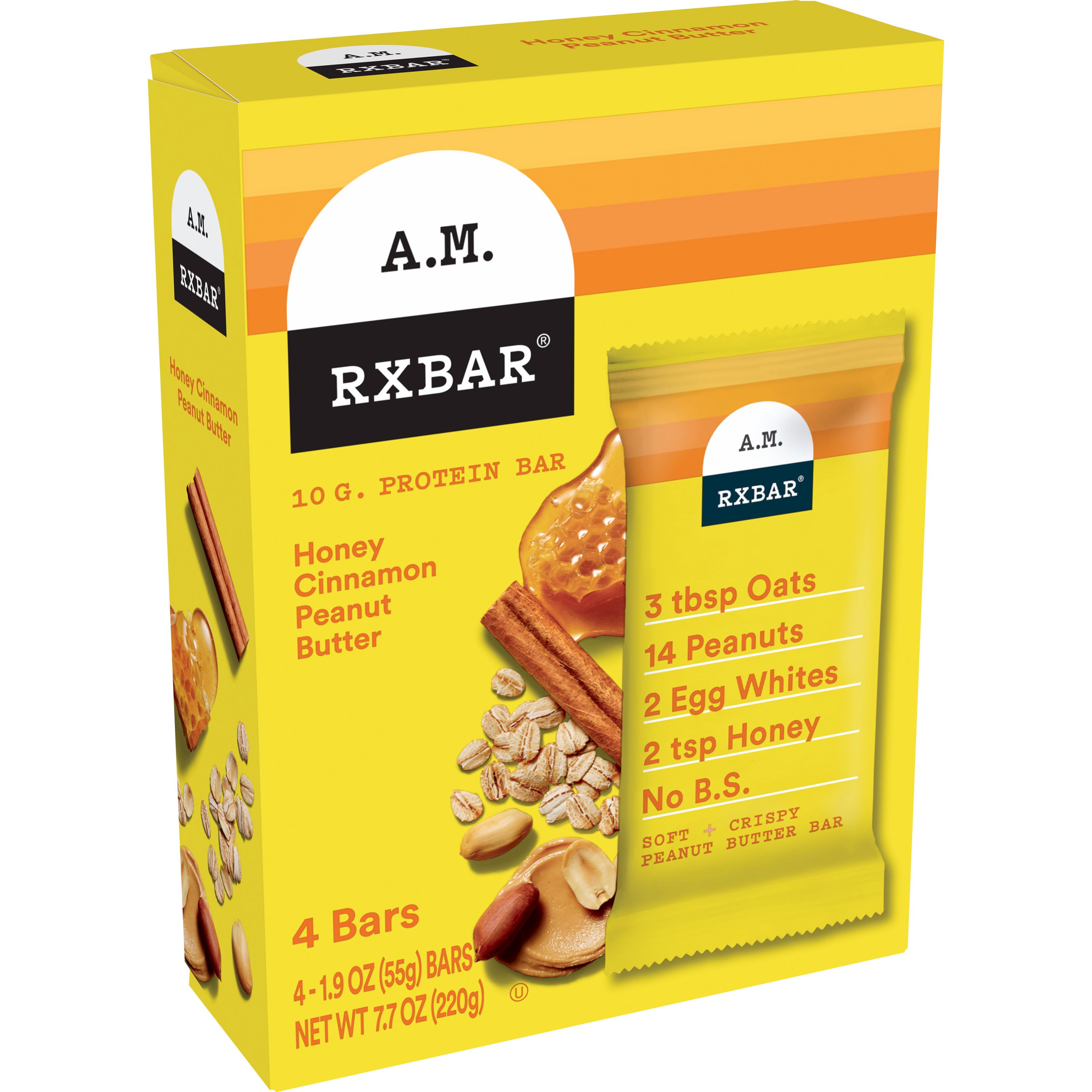 RXBAR A.M. Protein Bars, Honey Cinnamon Peanut Butter, 4 Ct, 7.7 Oz