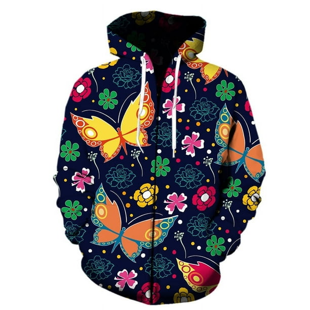 Sudadera con capucha de mariposa de dibujos animados para hombre, suéter informal con estampado 3D de animales, sudadera con cremallera de moda, sudadera holgada de gran tamaño para primavera y otoño.