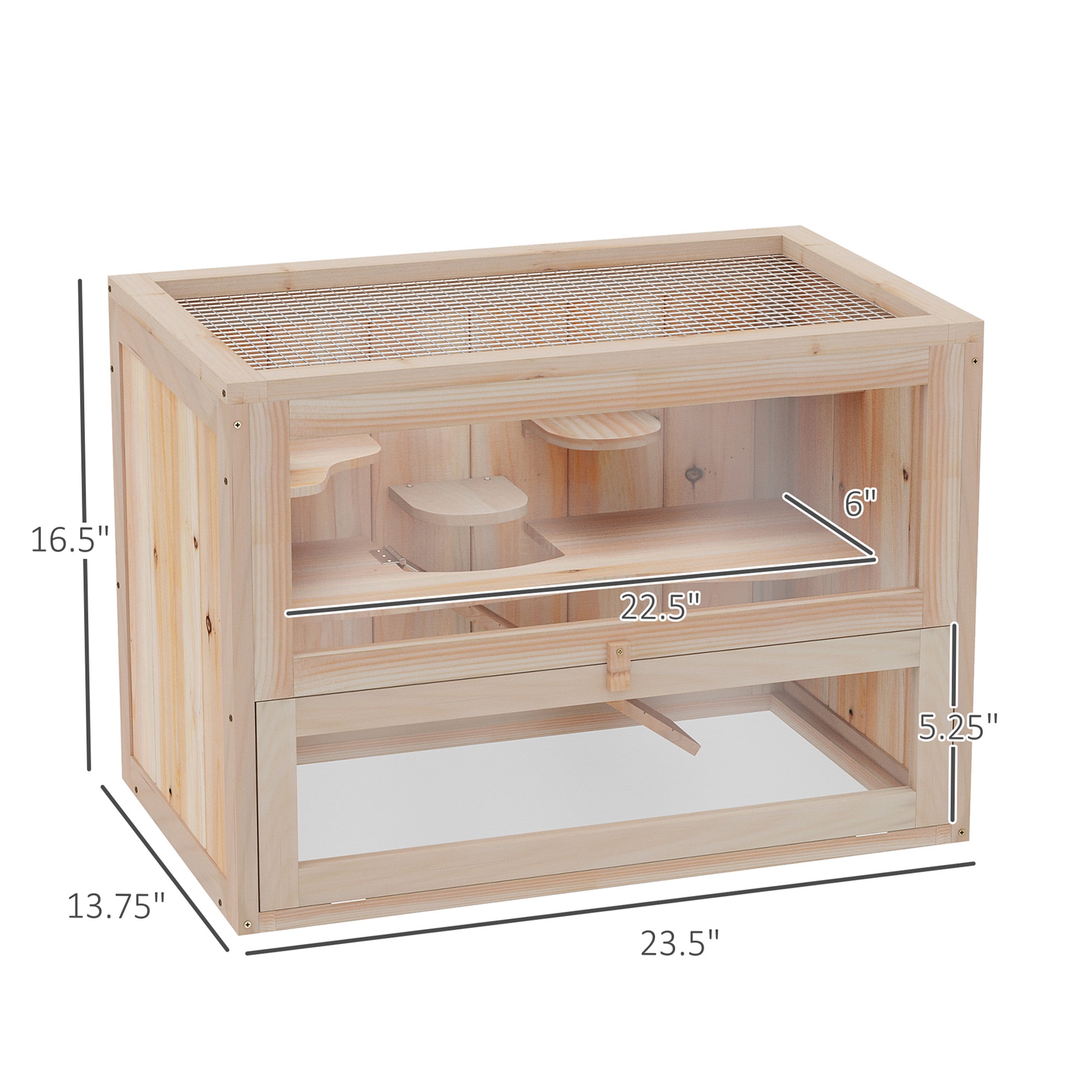 JERFIT 2-Tier Wooden Hamster Cage with Ramp, Openable Mesh Top & Front Door, Small Animal Habitat for Mice, Rats, Gerbils, Chinchillas, Guinea Pigs