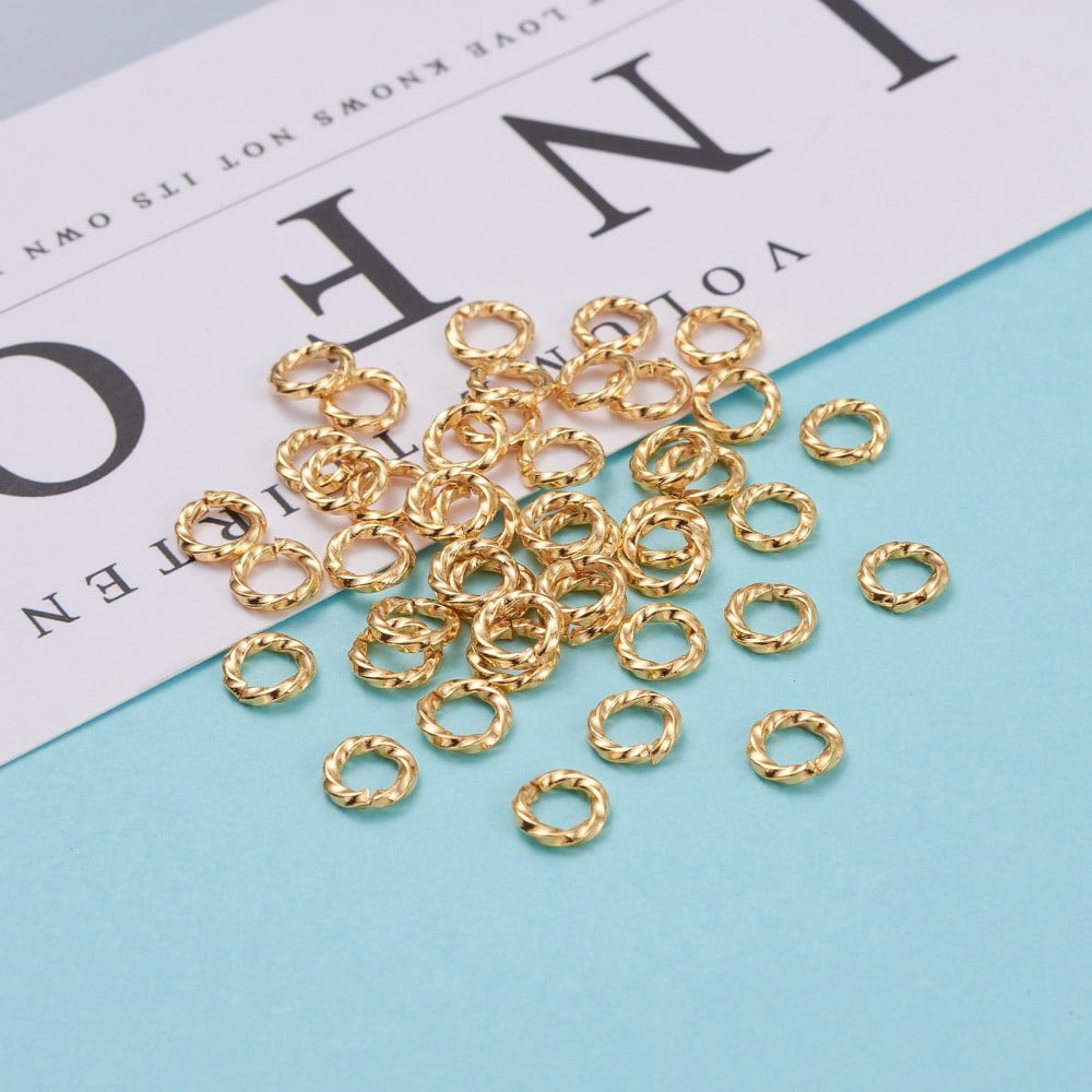 Brass Open Jump Rings Cadmium Free Nickel Free Lead Free Long-Lasting Plated Twisted Round Real 18K Gold Plated 18 Gauge 6x1mm