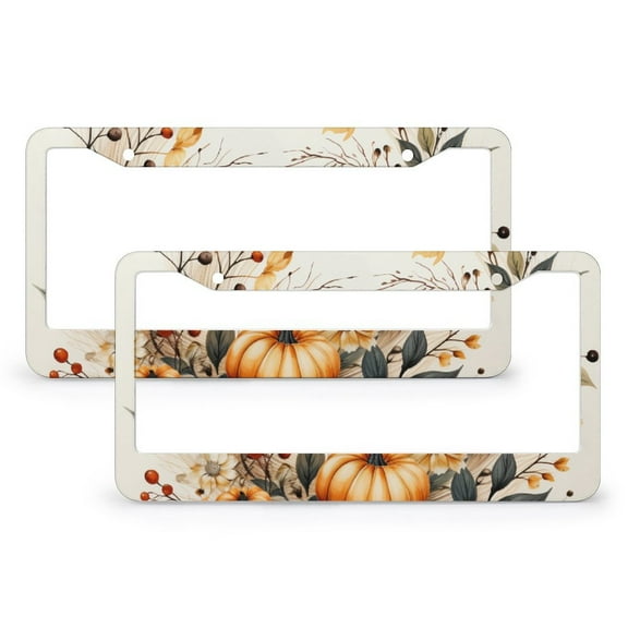 Autumn Pumpkin Wreath License Plate Cover 2 PCS Thanksgiving Seasonal Holiday Auto Decorative Frames Cars Protector Cover Holder for Women Men Quality Aluminum Metal License Plate Frame