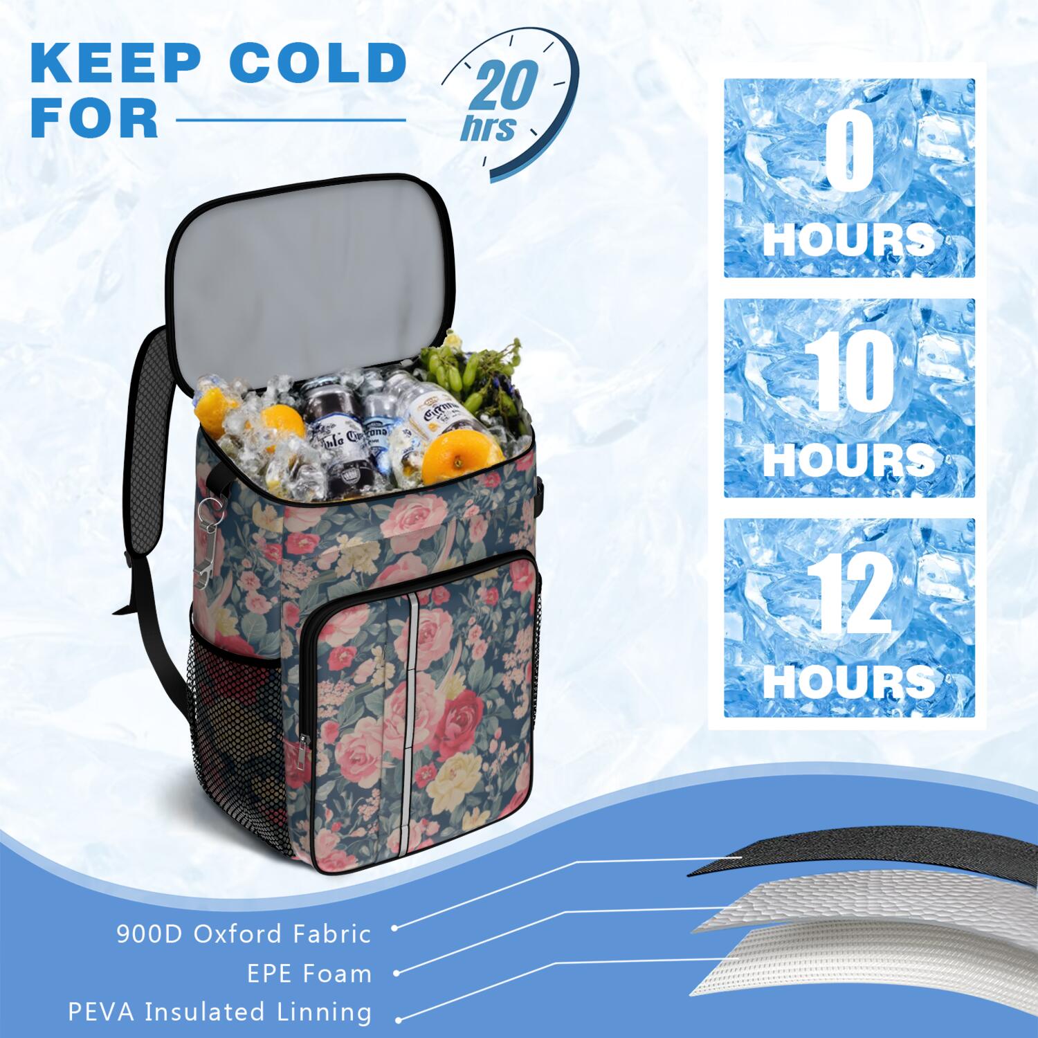 Travel Cooler Bag - Pioneer Flower Camping Beer Cooler Backpack with Bottle Opener- Waterproof Insulated Picnic Backpacks - Cooler Bag for Beach