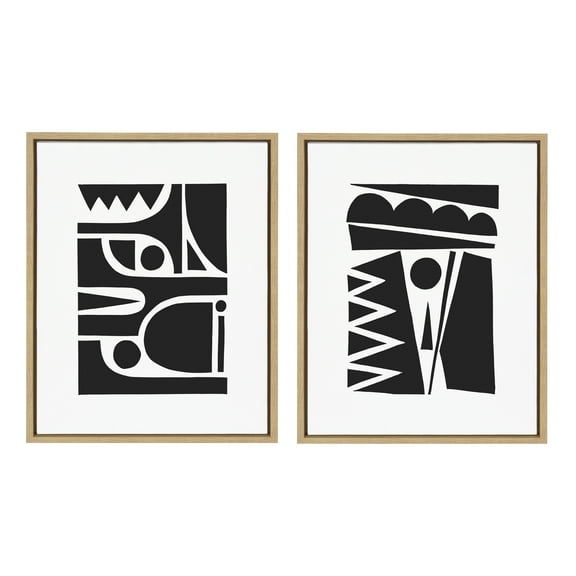 Kate and Laurel Sylvie Geometric Configurations and Geometric Ensemble Modern Abstract Art Set for Wall Framed Canvas Wall Art, 18" x 24", Set of 2, by Statement Goods
