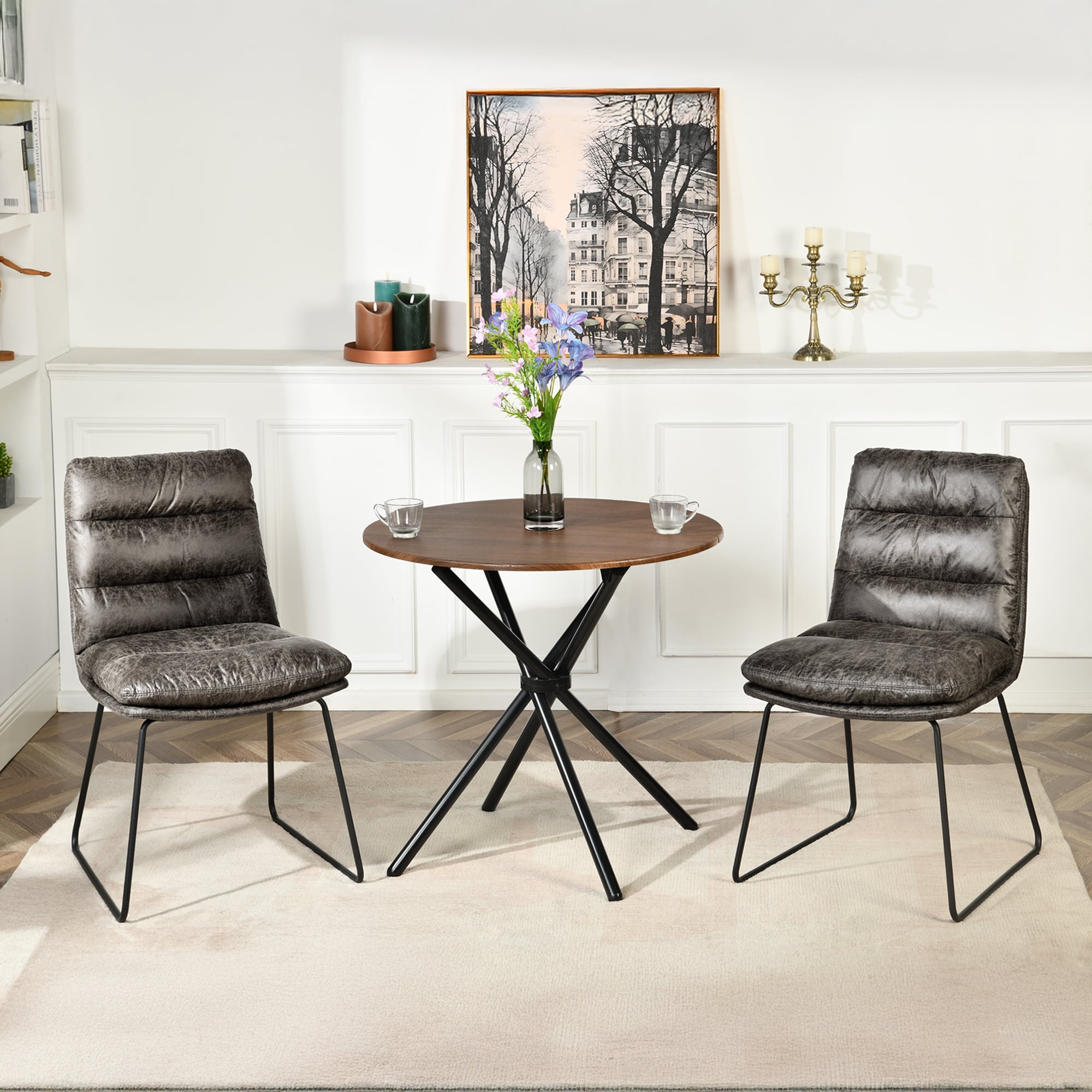 Homy Casa Lot de 2 chaises d'appoint capitonnées en similicuir avec base traîneau pour entrée et salon, gris