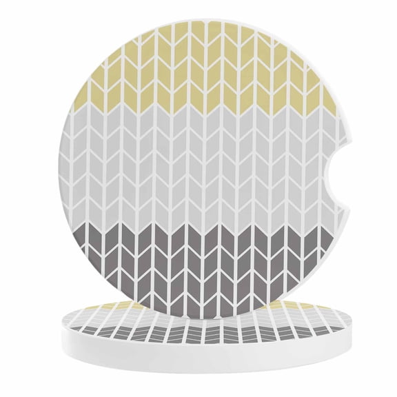 2 Pack Car Coasters Herringbone Pattern Ceramic Car Cup Holder Coaster Vintage Yellow Ombre Grey Absorbent Drink Coasters Protects Interior from Spills, Car Interior Accessories