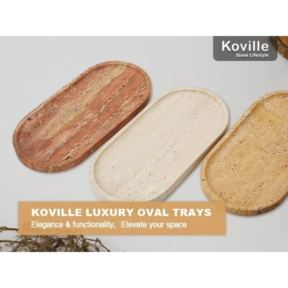 Koville Luxury Oval Travertine Bathroom Catchall Tray (Golden Travertine)