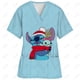 thumbnail image 3 of Blusa de uniforme de trabajo con cuello en V y cordón de manga corta con estampado de dibujos animados de Disney Stitch para mujer, 3 of 5