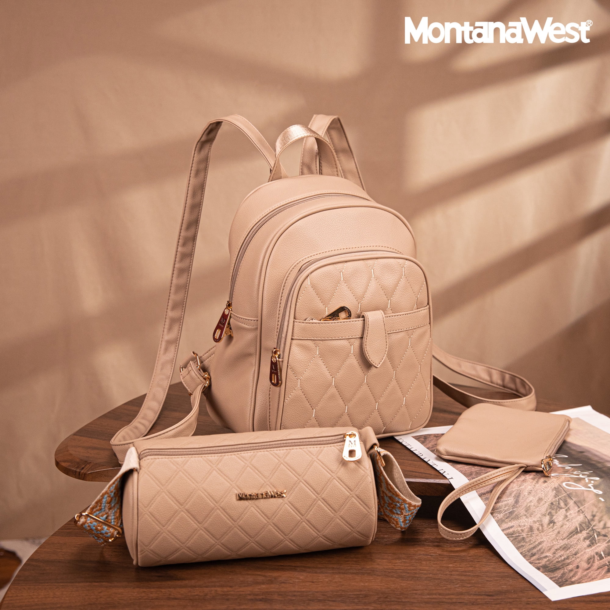 Montana West 3Pcs Anti Theft Backpack Purse for Women Small 