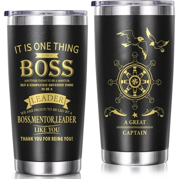 Boss Day Gifts for Men Him, Farewell Gifts for Boss Tumbler for Men, Christmas Boss Gifts, Appreciation Gifts, Birthday Gift Ideas for Boss Man, Mentor, Leader, Male Boss Coffee Tumbler Mug 20OZ Black
