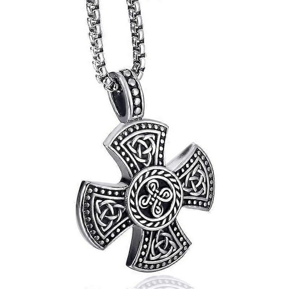 Celtic Knot Trinity Knot Triquetra Cross Magic Pendant Necklace Men S Stainless Steel Box Chain 18-30inch