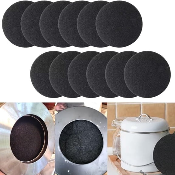 Ljxge 12 Pcs 6.7 Inch Round Activated Carbon Filters Replacement For Kitchen Compost Bin Countertop Pail Trash Can Odor Eliminator Absorber Deodorizer 10Mm Thick Black