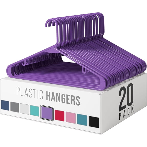 Plastic Hangers 20 Pack Purple - Clothes Hangers - Makes The Perfect Coat Hanger and General Space Saving Hangers for Closet and New Apartment Essentials - Percheros Ganchos para Colgar Ropa Hangars