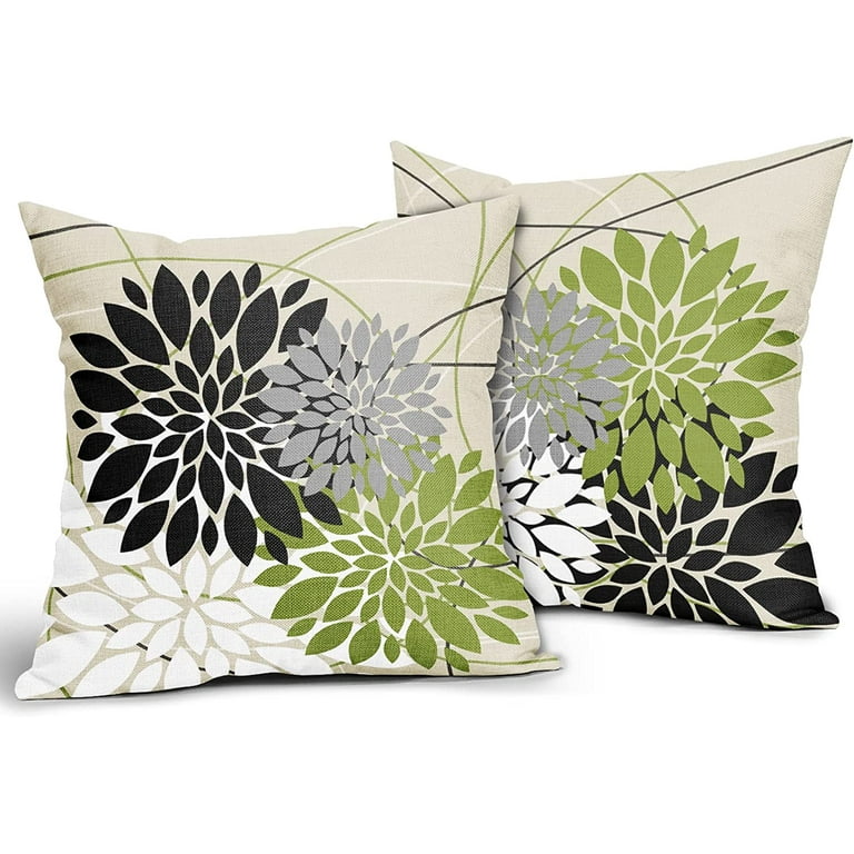 Green and top black throw pillows