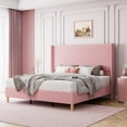 thumbnail image 1 of Full Size Bed Frame, Upholstered Platform Corduroy Bed Frame with Vertical Channel Tufted Wingback Headboard, Strong Wooden Slats Support, No Box Spring Needed, Easy Assembly, Pink, 1 of 6
