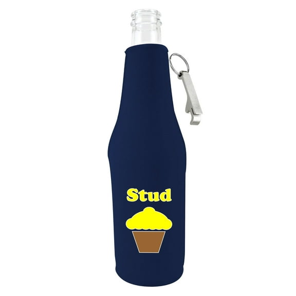 Stud Muffin Beer Bottle Coolie With Opener Navy