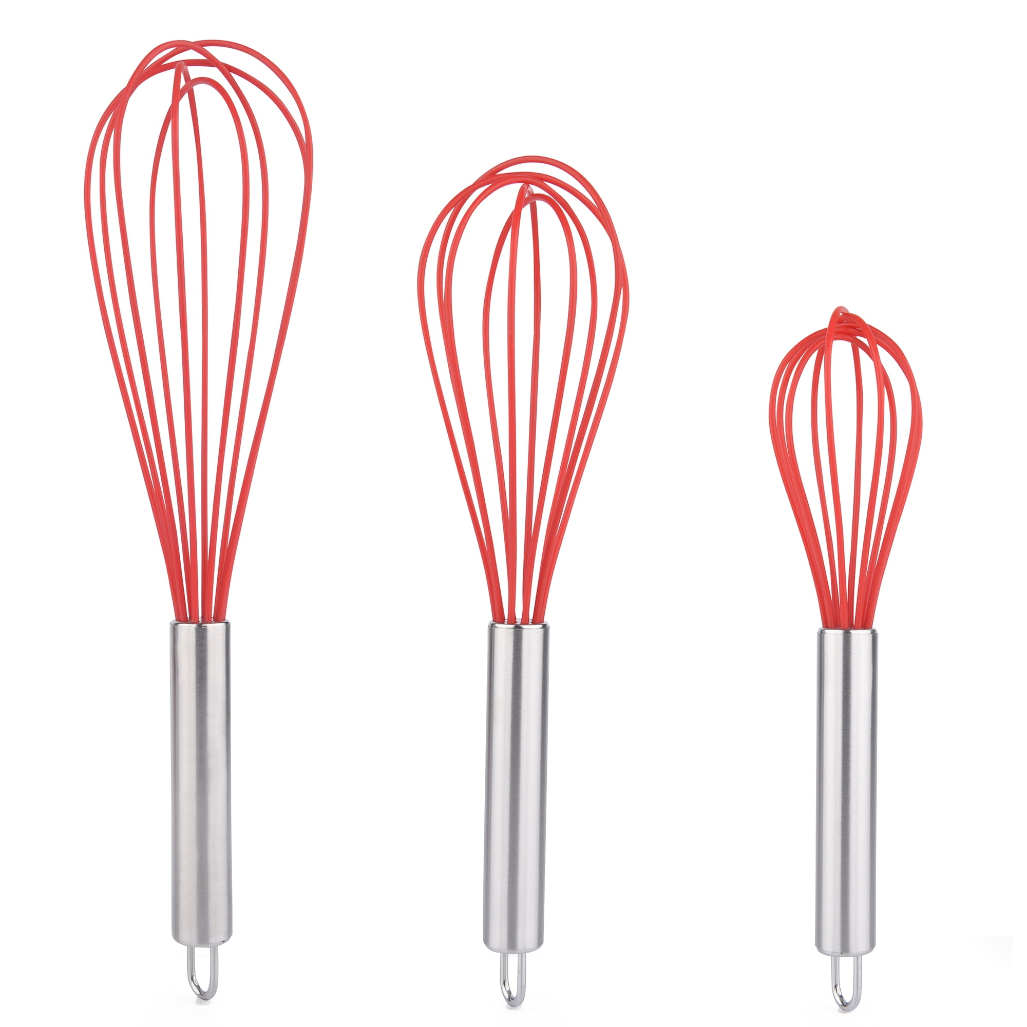 DRAGONN Red Silicone Whisks with Stainless Steel Handles Set of 3