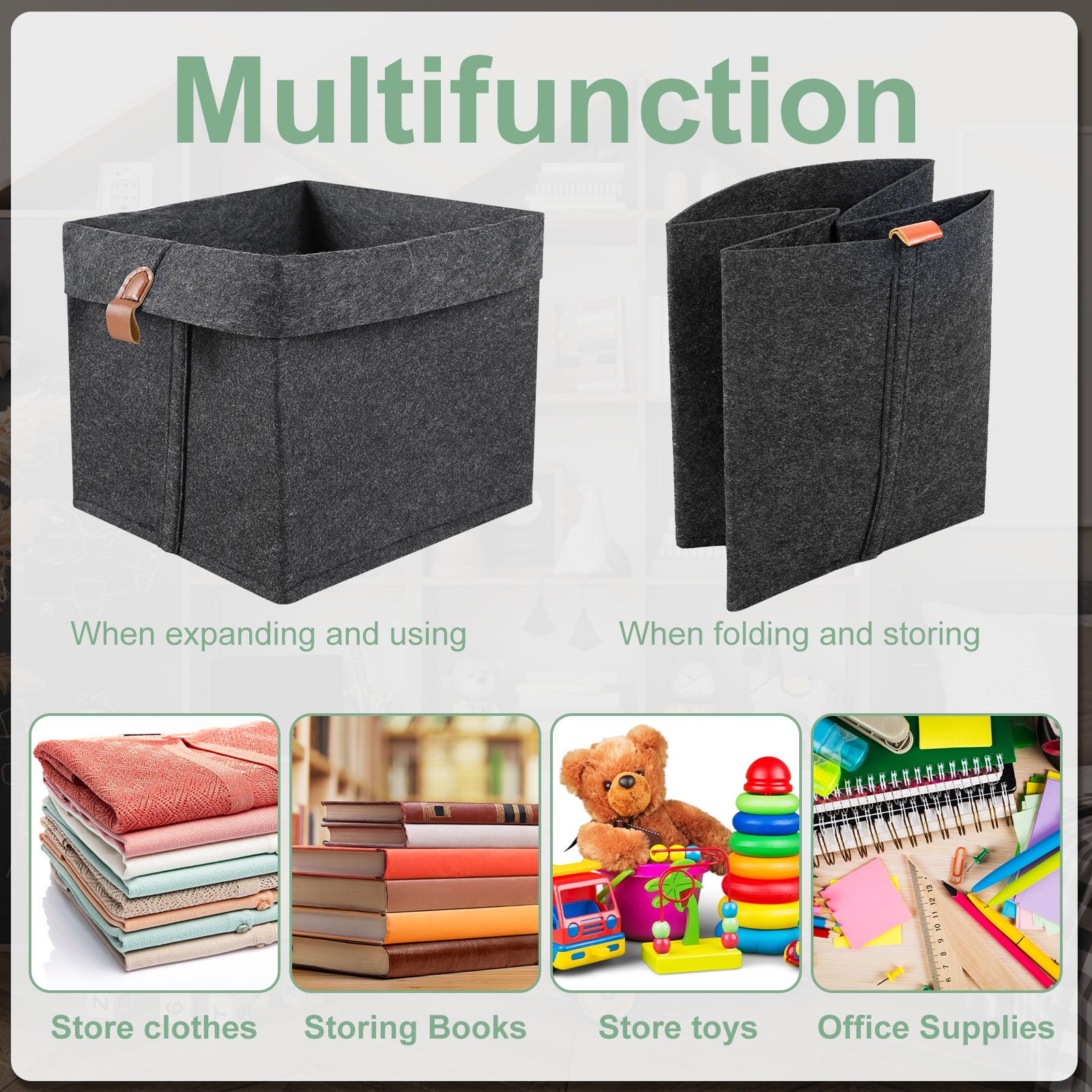 Tzdxfgl Collapsible Felt Fabric Cubes Storage Bins, 9"x9"x10.2", 6 Pack, Dark Gray