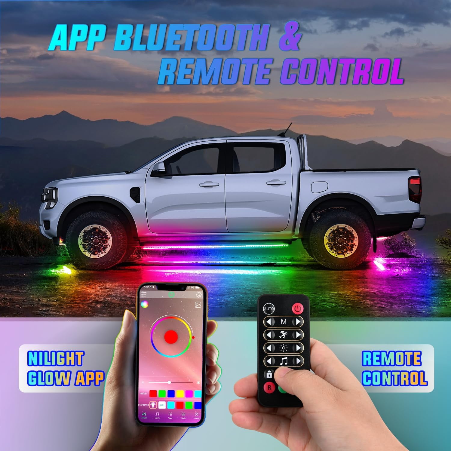 Nilight 8Pcs Aluminum Underglow Neon Accent Strip Lights 396 LEDs Dream Color Door Assist Multi Modes Sound Active Function Music with APP, Remote Control Underbody Light for Car Truck RV