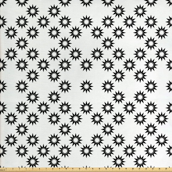 Abstract Fabric by the Yard Upholstery, Rhythmic Random Layout of Star Like Motifs Print on Plain Backdrop, Decorative Fabric for DIY and Home Accents, White and Charcoal Grey by Ambesonne