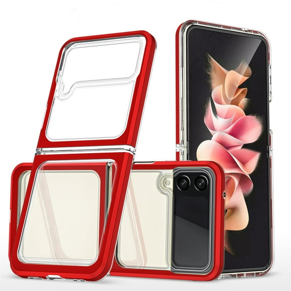 SaniMore for Samsung Galaxy Z Flip 4 Crystal Clear [Not Yellowing Technology] Case, Hard PC & TPU Bumpers Case with Wireless Charging Shockproof Protective Case for Samsung Z Flip 4, Red