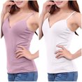 thumbnail image 4 of Fanxing Pack 2 Tank Tops with Built in Bra for Women V-Neck Seamless Camisoles 2 Pcs Summer Workout Going Out Tankini Camis Purple,L, 4 of 6